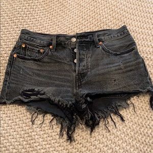 Levi distressed black denim shorts